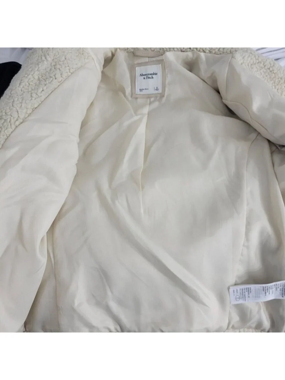 Abercrombie and Fitch Fleece Moto Jacket Women Small Faux Leather Beige Y2K 90s